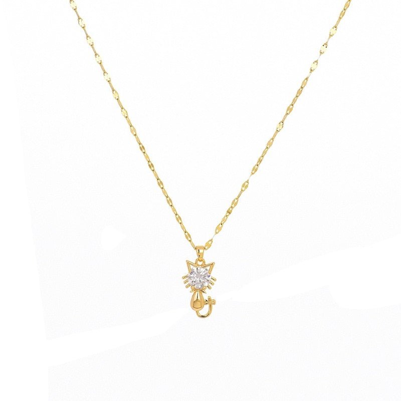 Collier en forme de chat plaqué or avec zircon