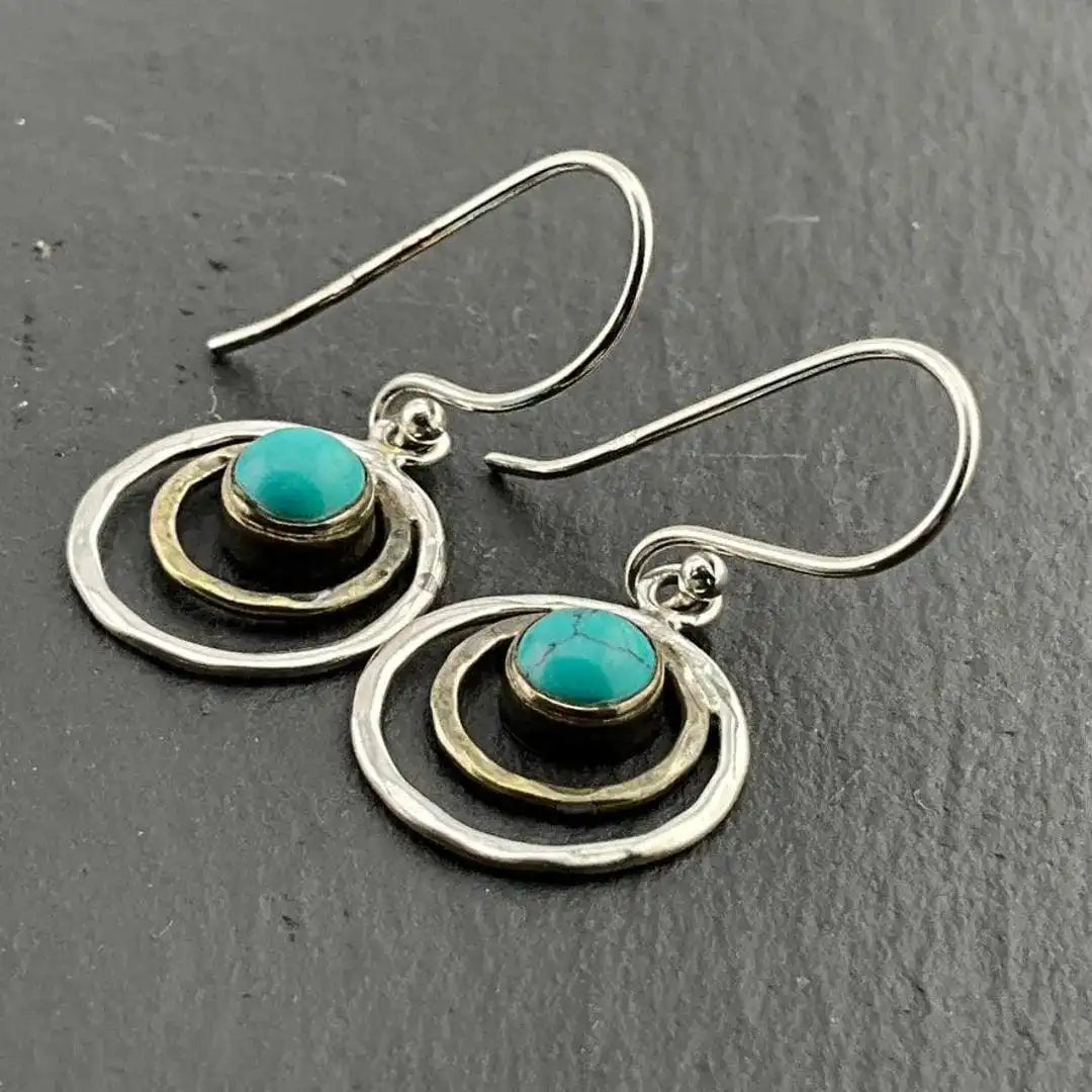 Boucles d'oreilles Boho Saturne Turquoise Or