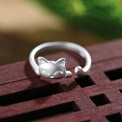 Bague vintage en argent en forme de chat