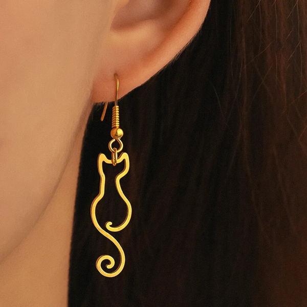 Boucles d'oreilles vintage en forme de chat doré