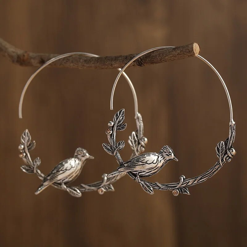 Boucles d'oreilles vintage en forme d'oiseau