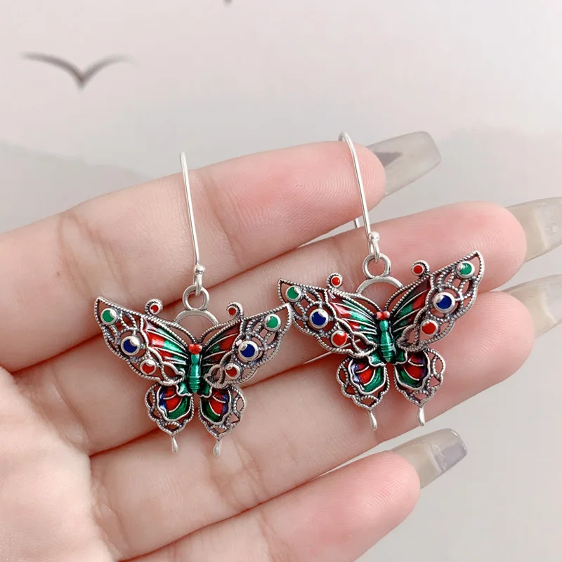 Boucles d'oreilles vintage colorées en forme de papillon