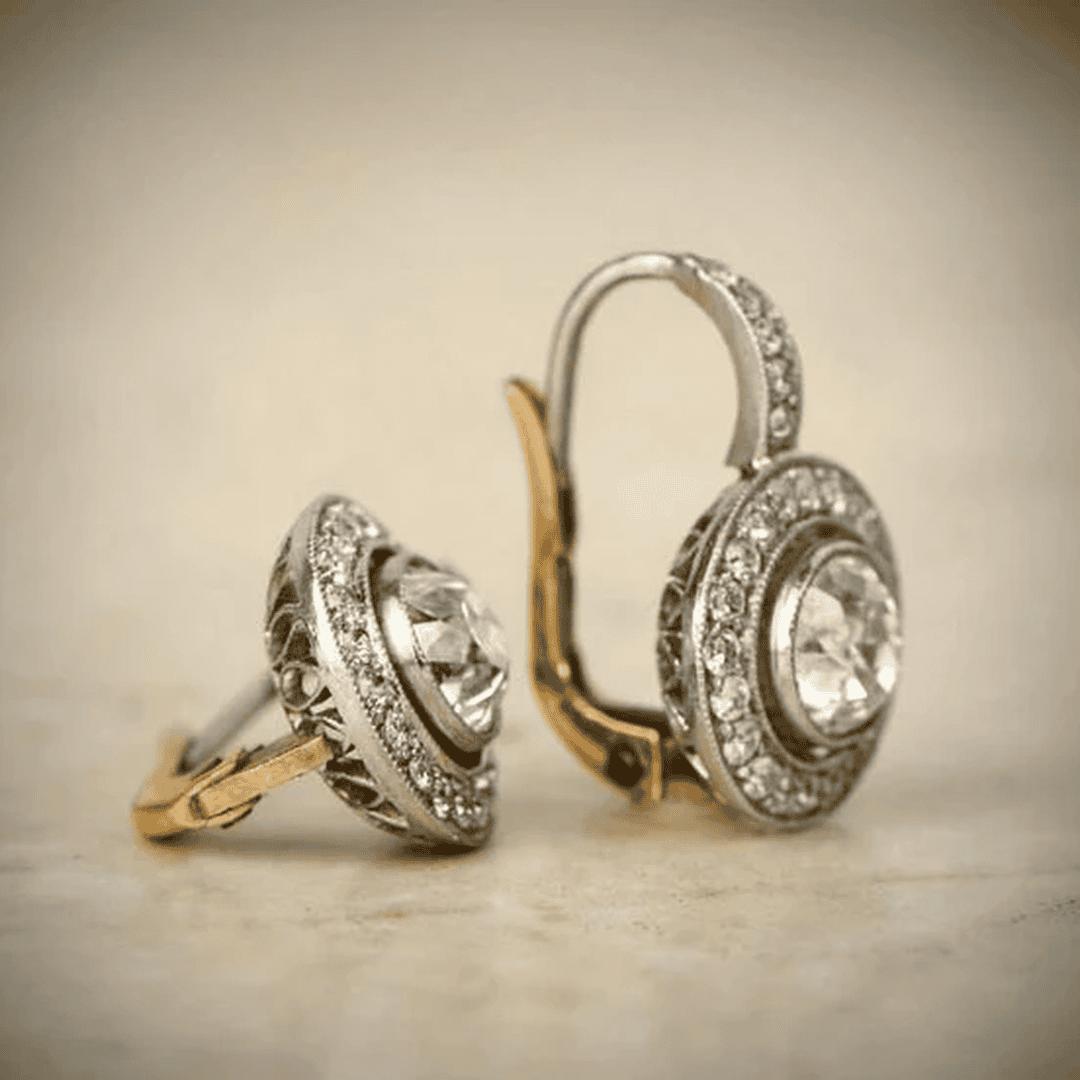 Boucles d'oreilles vintage en or et argent avec cristaux