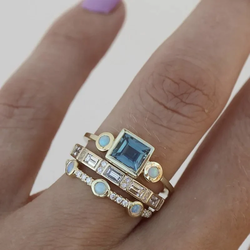Ocean | Ensemble de bagues vintage cristal bleu