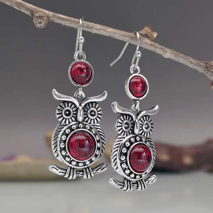 Boucles d'oreilles vintage en forme de hibou rouge
