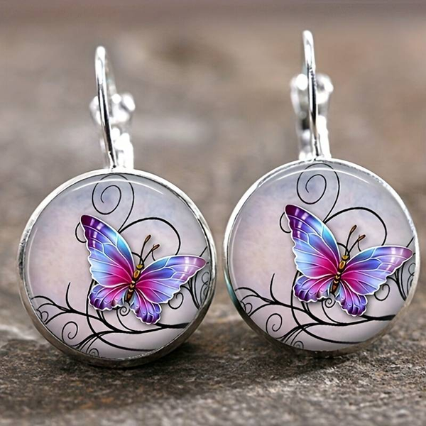 Boucles d'oreilles vintage en cristal rond en forme de papillon
