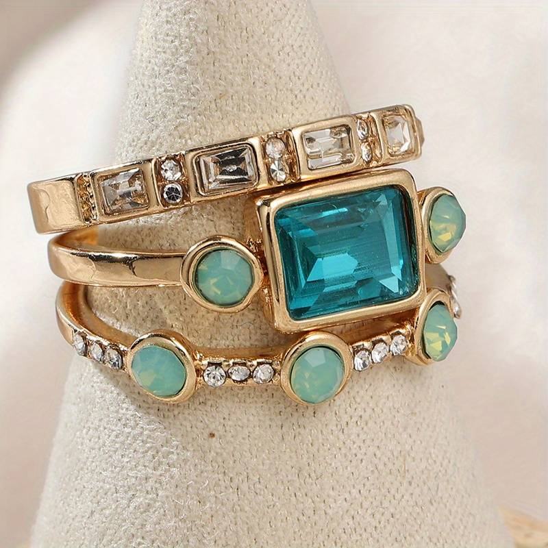 Ensemble de Bagues en Cristal Vintage Bleu