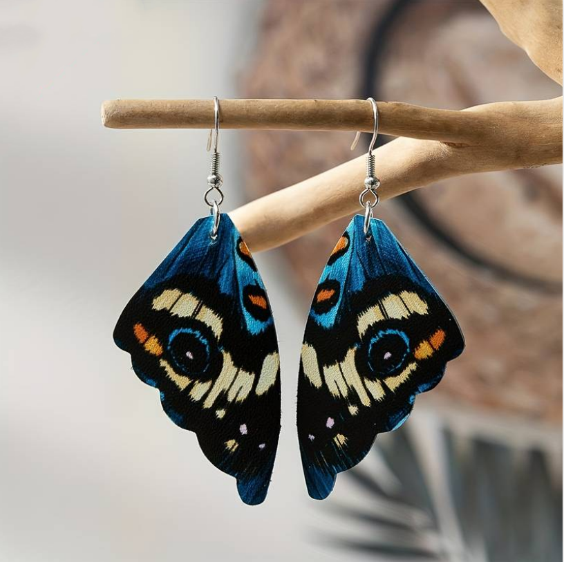 Boucles d'oreilles vintage en forme d'ailes de papillon exotiques