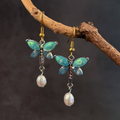 Boucles d'oreilles vintage en opale verte en forme de papillon