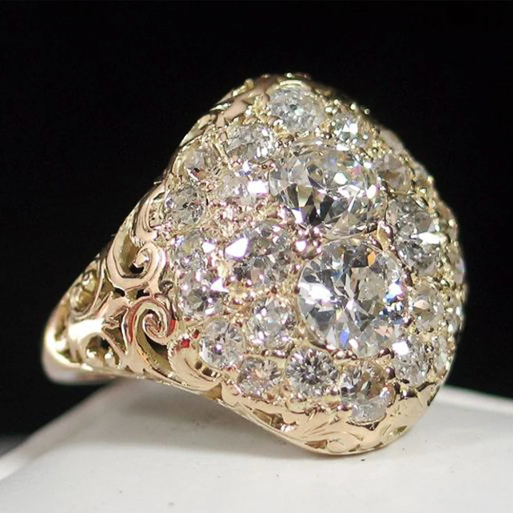 Bague Vintage Ronde en Diamant Doré