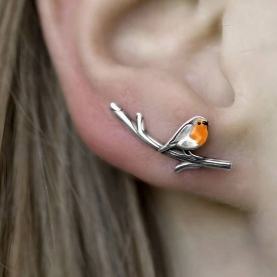 Boucles d'oreilles vintage en argent avec oiseau