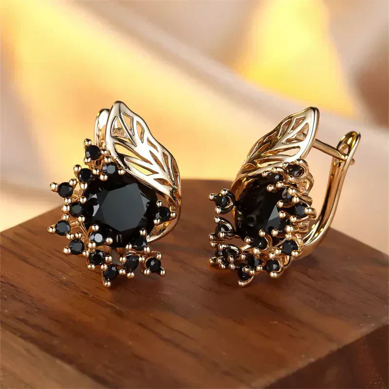 Boucles d'oreilles dorées zircone noire | Or