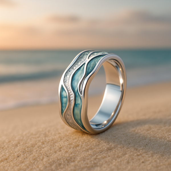 Chloe | Bague vagues argentées turquoise