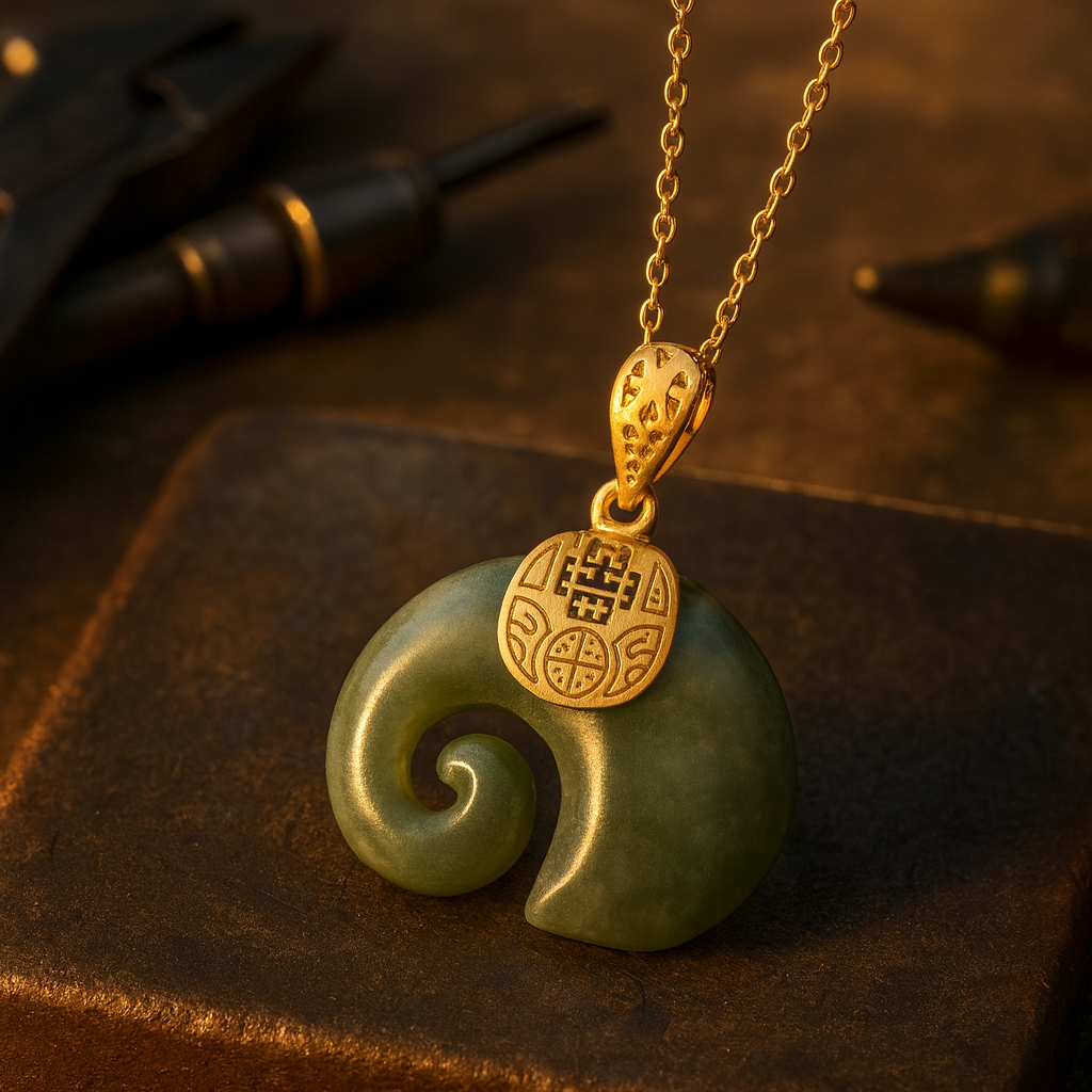 Collier pendentif éléphant en jade Hetian – Chaîne plaquée or 18K pour femmes