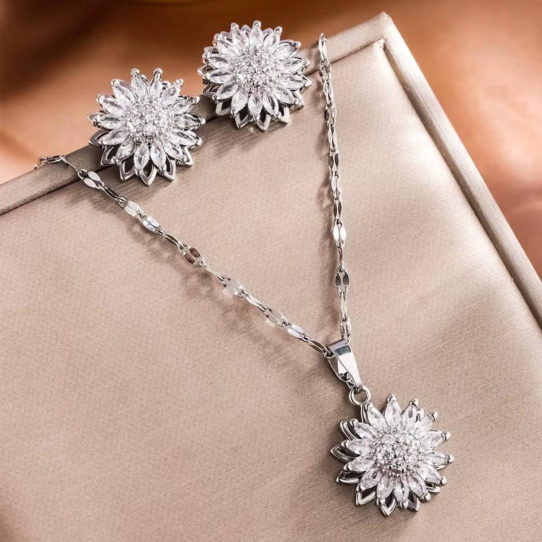 Ensemble de collier et boucles d'oreilles Trendy Hopea Sunflower en zircon