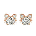 Boucles d'oreilles en argent sterling 925 avec chat en moissanite et or rose