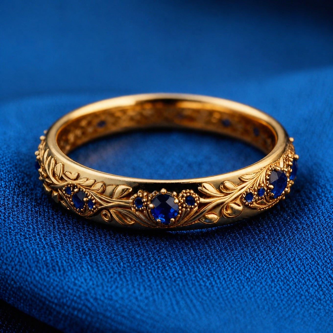 Bague Feuille en Zirconium Bleu