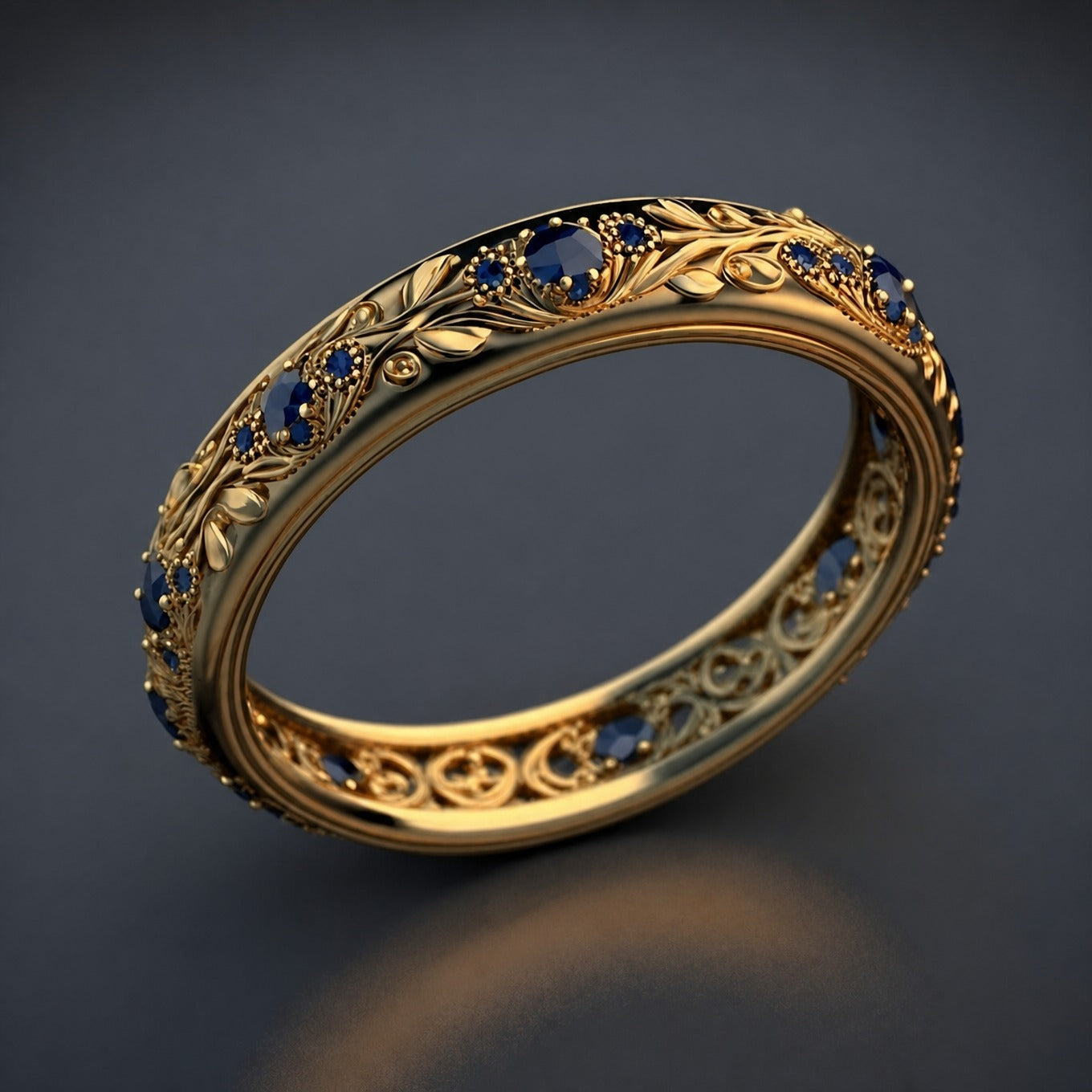 Bague Feuille en Zirconium Bleu