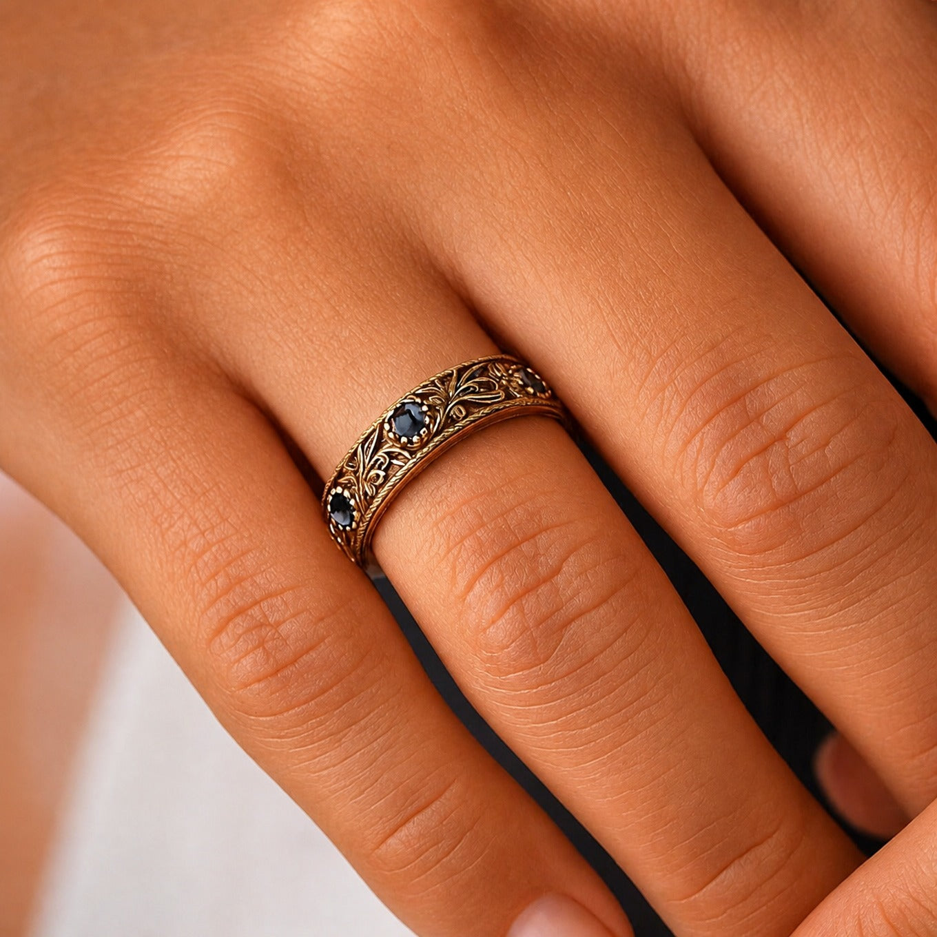 Bague Feuille en Zirconium Bleu