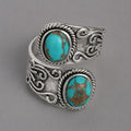 Bague Croisée Vintage Argentée Turquoise