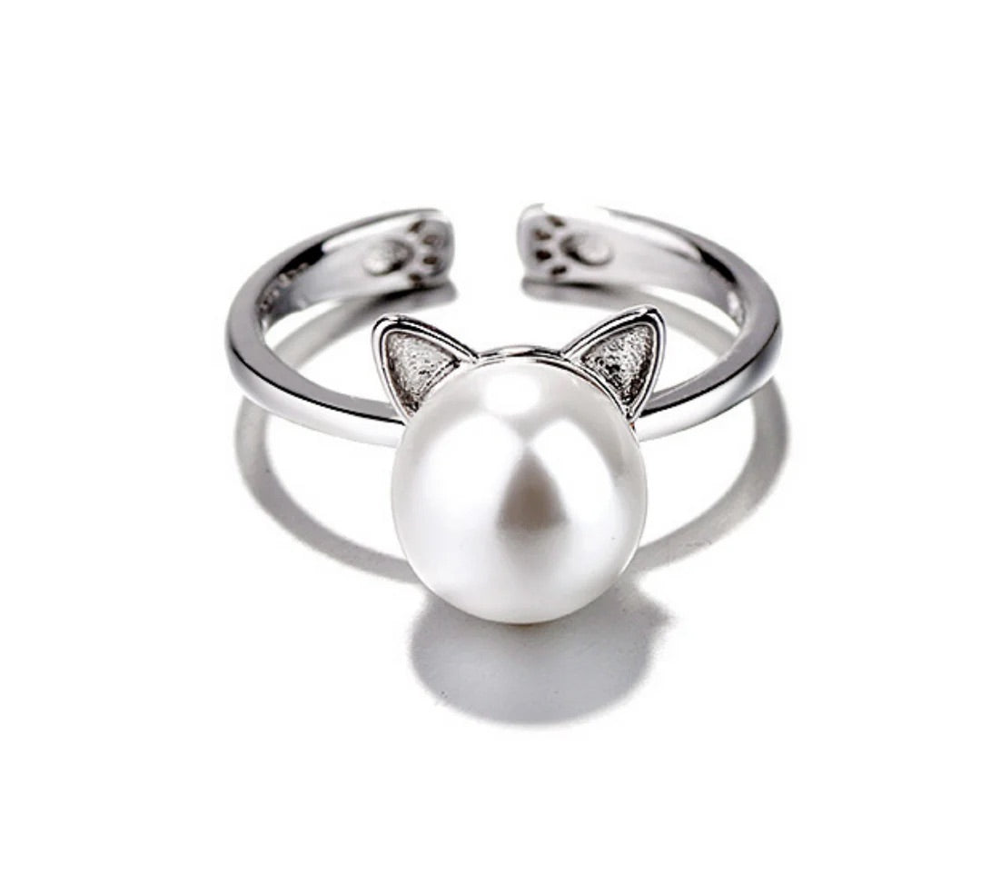 Jolie collier de chat en perles avec boucles d'oreilles et bague en bonus