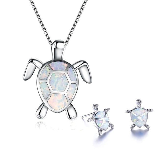 Collier et ensemble de boucles d'oreilles Merikonna en opale et argent