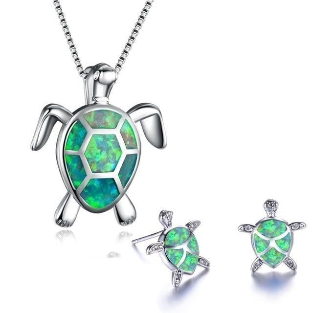 Collier et ensemble de boucles d'oreilles Merikonna en opale et argent