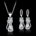 Ensemble collier et boucles d'oreilles chat joyeux en argent sterling et zircon blanc