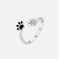 Bague en argent sterling 925 en forme de patte – ajustable avec zircon et émail