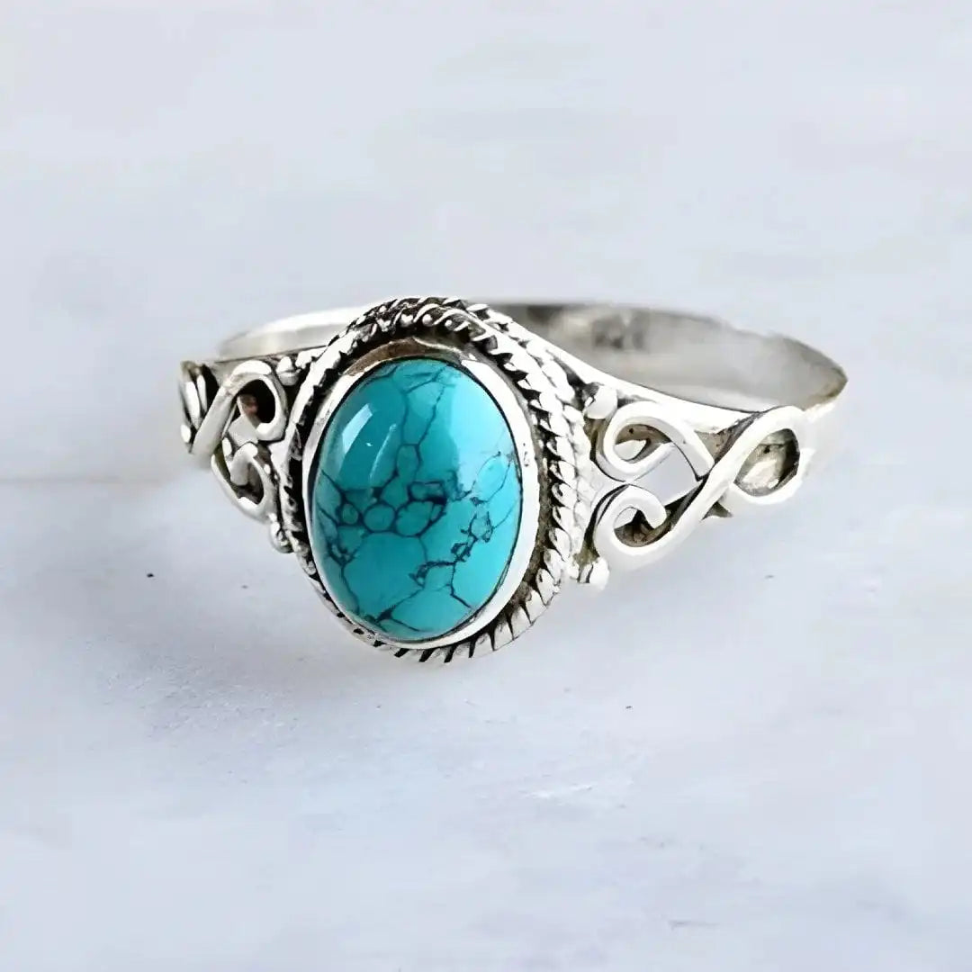 Bague ovale en argent intemporelle turquoise