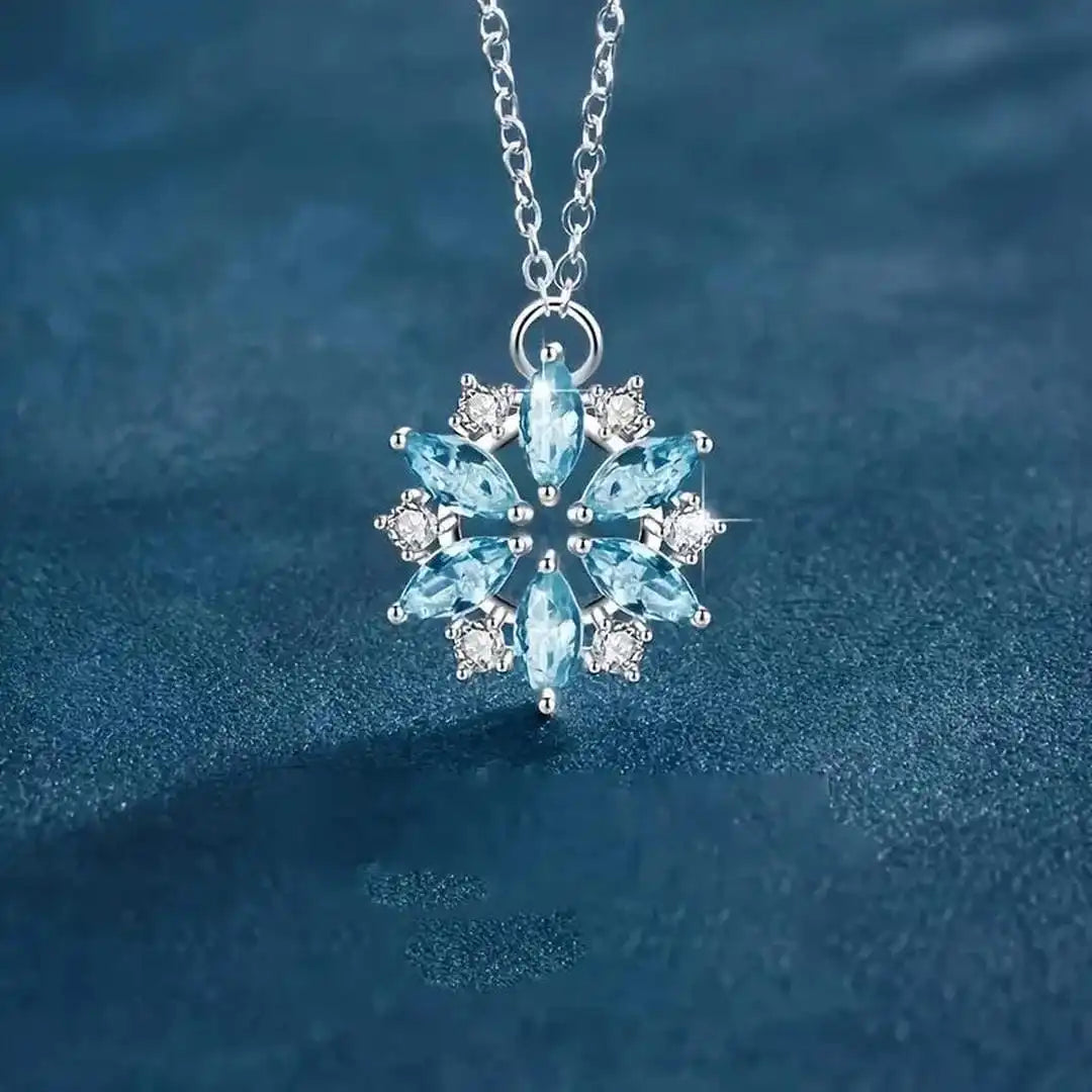 Pendentif en fleur en or blanc Snowflake bleu