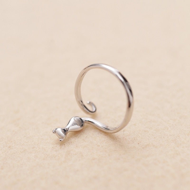 Bague mignonne en acier inoxydable en forme de chat