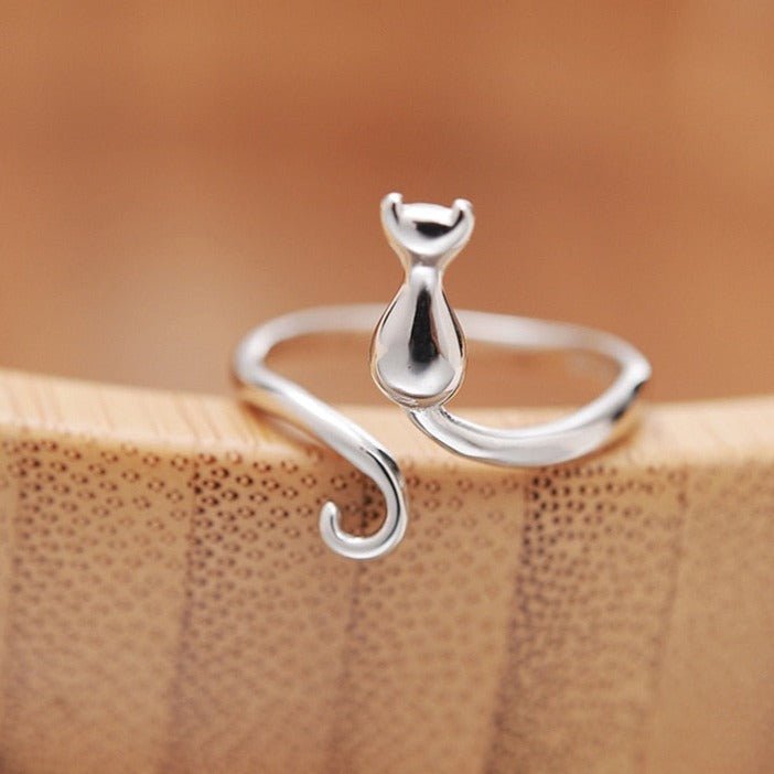Bague mignonne en acier inoxydable en forme de chat