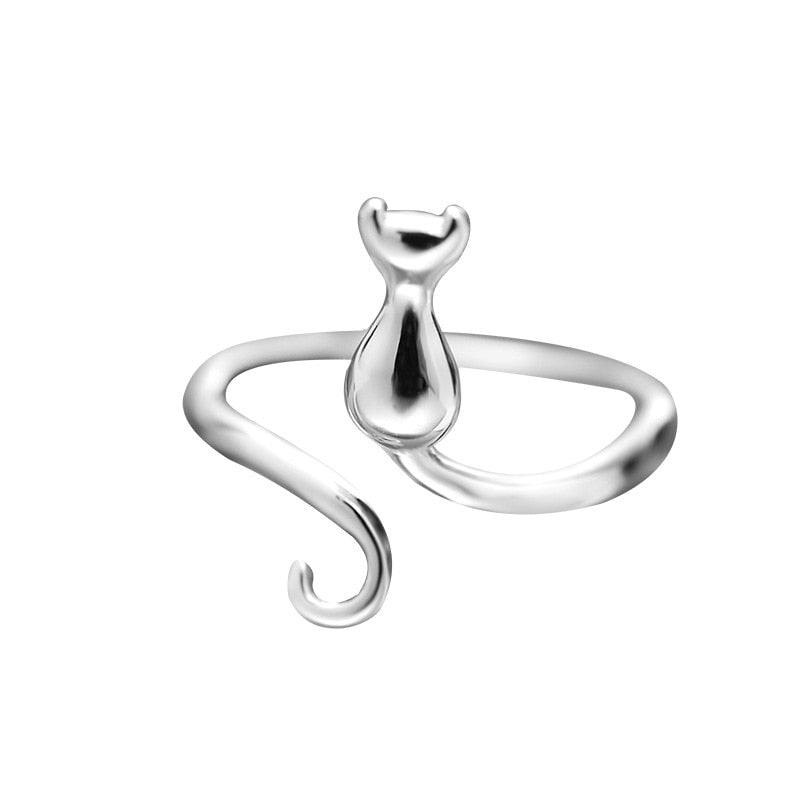 Bague mignonne en acier inoxydable en forme de chat