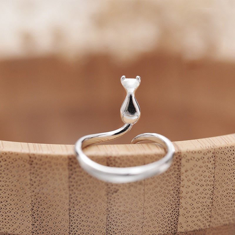Bague mignonne en acier inoxydable en forme de chat