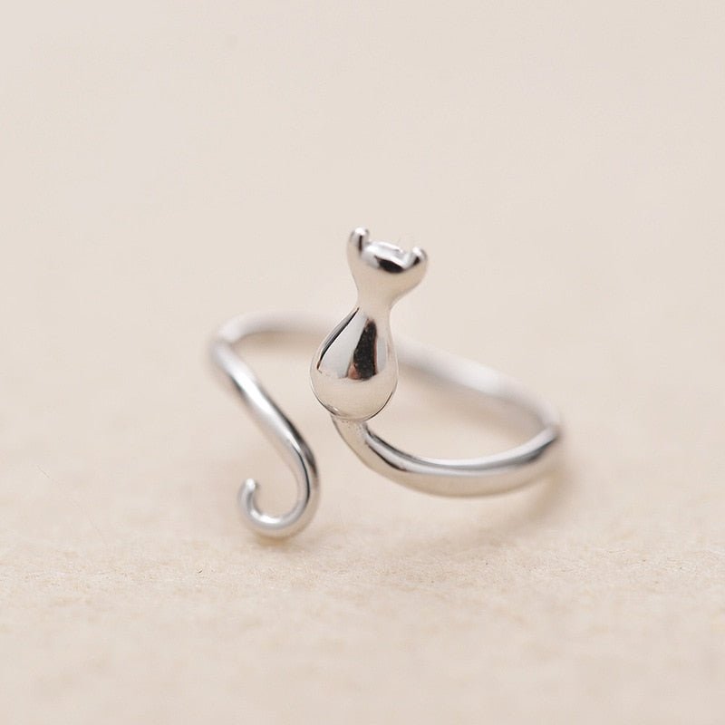 Bague mignonne en acier inoxydable en forme de chat