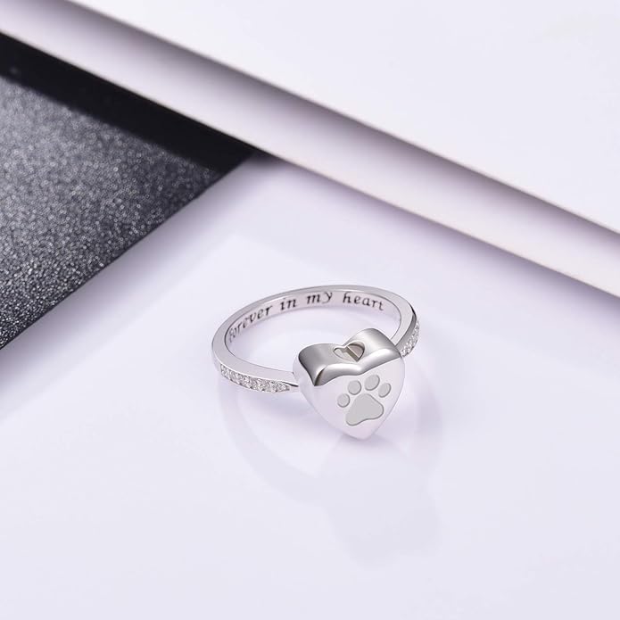Bague en forme de patte de cœur – bijou commémoratif pour animaux de compagnie