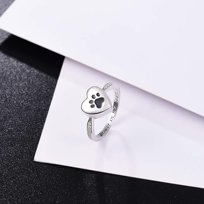Bague en forme de patte de cœur – bijou commémoratif pour animaux de compagnie