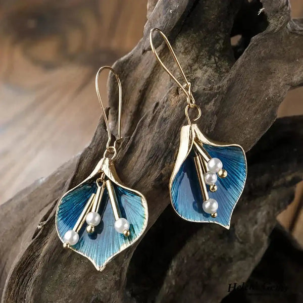 Boucles d'oreilles en argent vintage Lotus bleu