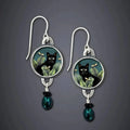 Boucles d'oreilles pendentif chat noir vintage tropical