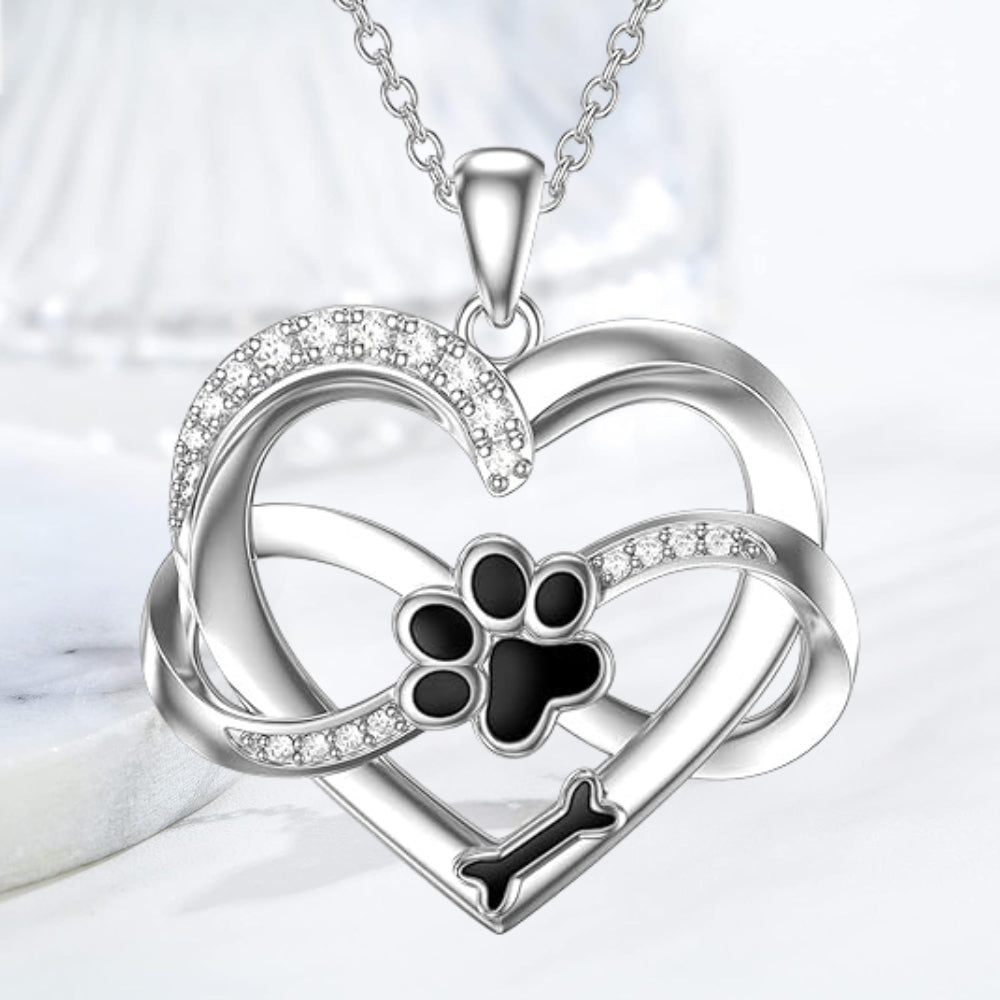 Collier en argent sterling 925 avec zirconium en forme de cœur et de patte