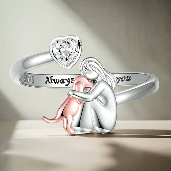 Bague ajustable pour chien en argent sterling 925 toujours dans mon cœur avec zirconia